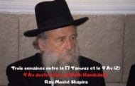 9 Av destruction de Beth Hamikdach - Rav Moshé Shapira