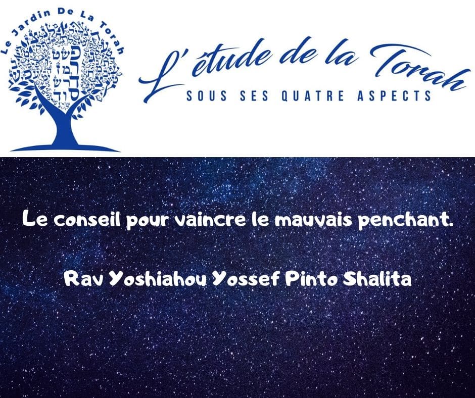 Le conseil pour vaincre le mauvais penchant. Rav Yoshiahou Pinto